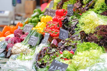Vegetable display Borough market London UK
