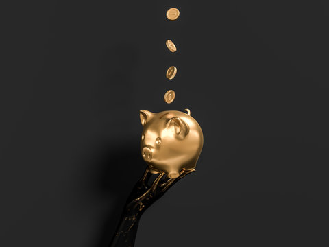  Save Money Concept. Black And Gold Luxury Finance  3d Illustration