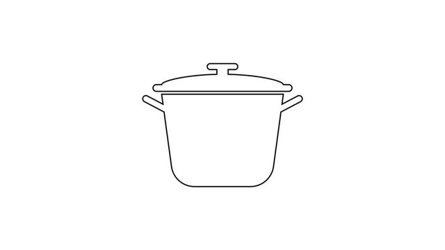 Black Cooking pot line icon on white background. Boil or stew food symbol. 4K Video motion graphic animation