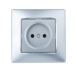 Front view of silver electric outlet