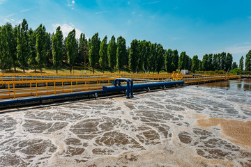 Modern wastewater treatment plant. Tanks for aeration and biological purification of sewage