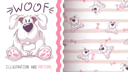 Cute cartoon dog - seamless pattern