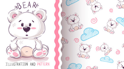Pretty teddy bear - seamless pattern