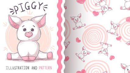 Cute teddy pig - seamless pattern