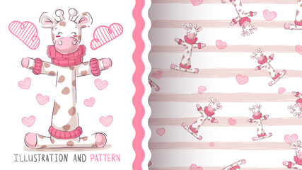 Cute teddy giraffe - seamless pattern