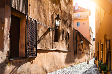 Street with old buildings in Old Town of Prague, Czech Republic. Famous travel destination