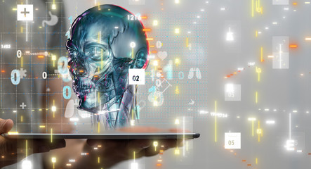 medical network connection with modern virtual screen, medical technology network concept.