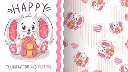 Funny teddy rabbit - seamless pattern