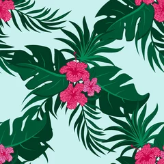 Poster flowers. Tropical palm leaves, jungle leaves seamless vector floral pattern background. © zhanstudio