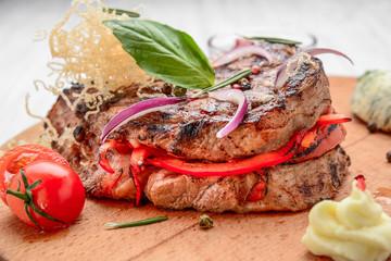 Cooked Pork Loin Roast with tomato sauce