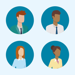 business people characters round icons