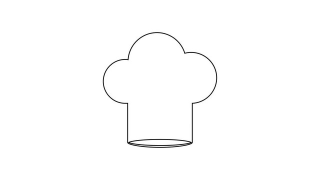 Black Chef hat line icon on white background. Cooking symbol. Cooks hat. 4K Video motion graphic animation