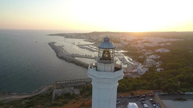 Santa Maria di Leuca aerial panoramic view at sunset, over the lighthouse 