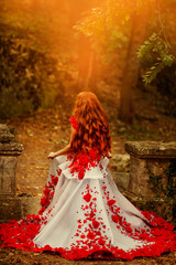 Fototapeta na wymiar Beautiful girl with red hair in autumn park