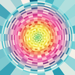 Abstract colorful concentric circles technology radial mosaic pattern perspective background 