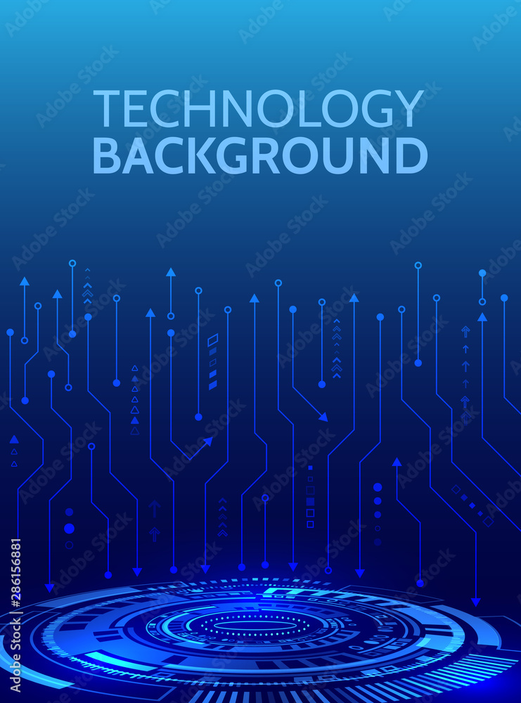 Poster high-tech futuristic background with various technology elements. circuit board vector illustration.
