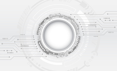 Hi-tech digital technology concept. Illustration high computer technology on grey background.  Abstract futuristic circuit board.
