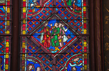  Stained glass window in Poissy collegiate church, Paris, France