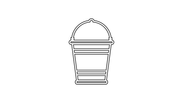Black Bucket line icon on white background. 4K Video motion graphic animation
