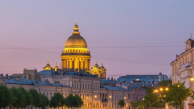 Saint Petersburg Russia time lapse 4K, Saint Isaac Cathedral day to night city skyline timelapse