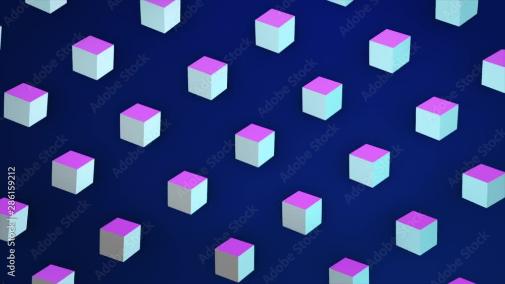 Poster colorful cartoon background with large number of small 3d cubes. computer generated loop animation. 