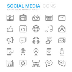 Collection of social media related line icons. 48x48 Pixel Perfect. Editable stroke - obrazy, fototapety, plakaty