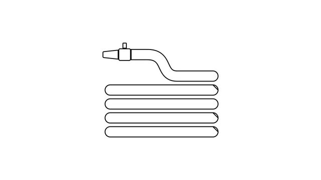 Black Garden hose or fire hose line icon on white background. Spray gun icon. Watering equipment. 4K Video motion graphic animation