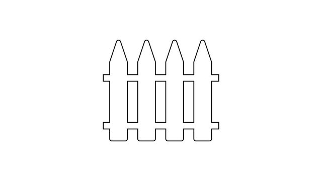 Black Garden fence wooden line icon on white background. 4K Video motion graphic animation