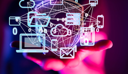 Data sorting flow process. Big data stream futuristic infographic.