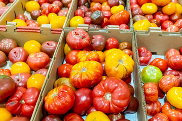 Heirloom tomatoes for sale in a supermarket