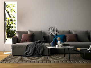 3d render of living room decor set