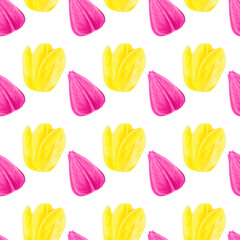 Tulips seamless pattern Pink yellow watercolor flowers Abstract background Wrapping paper Scrapbook