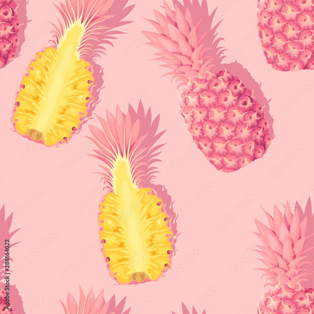 Canvas Prints Seamless pattern with high detail pink pineapples