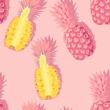 Seamless Pattern With High Detail Pink Pineapples