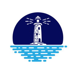 Blue lighthouse logo design. Vector and illustration.