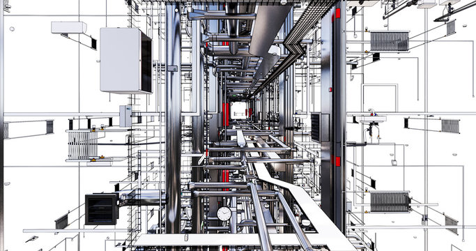 Digital pattern with BIM model conceptual visualization of the utilities of the building