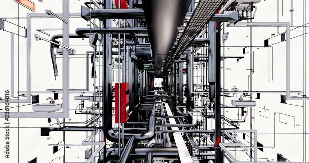 Poster visualization of a bim model of an office building with transparent walls