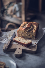 Banana loaf bread with chocolate chips and nuts