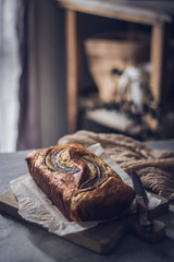 Banana loaf bread with chocolate chips and nuts