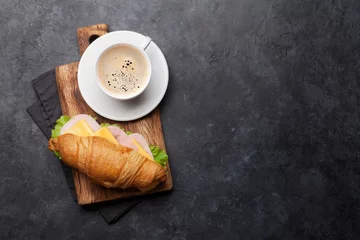 Deurstickers Coffee and croissant sandwich © karandaev