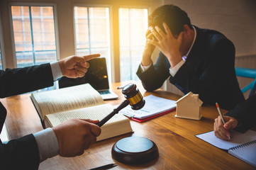 Businessman feels stressed when filed for bankruptcy, bankruptcy and execution concept.