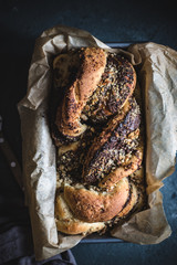 Fototapeta na wymiar Chocolate braided babka bread 