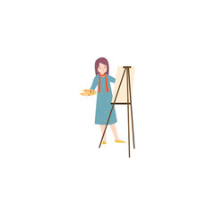 Artist woman painting on canvas Raster illustration isolated on white background