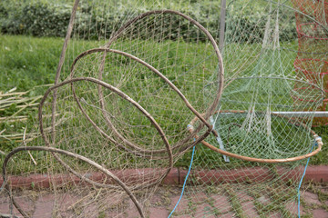 Marine fishing equipment fishnets on the ground