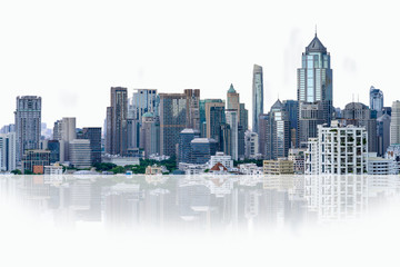 Cityscape, many modern building of midtown on a white background.