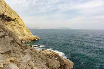 Golitsyn trail near the village of Novy Svet in the Crimea. Sunny evening