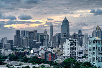 Bangkok cityscape, many modern building of midtown on twilight
