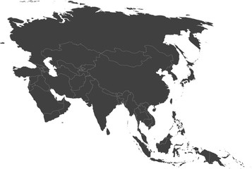 Obraz premium Mapa Azji z podziałem na poszczególne kraje.