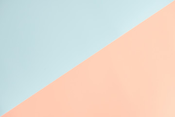 Blue and orange pastel color paper geometric flat lay background