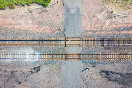 Rural railroad crossing aerial view